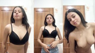 Perfect body busty girl undressing and fingering Indian NRI desi