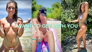 Wife stripping off her bikini at the beach