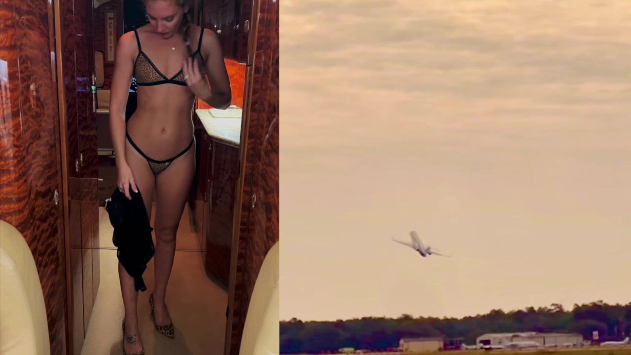 Wife stripping it off at work in a plane