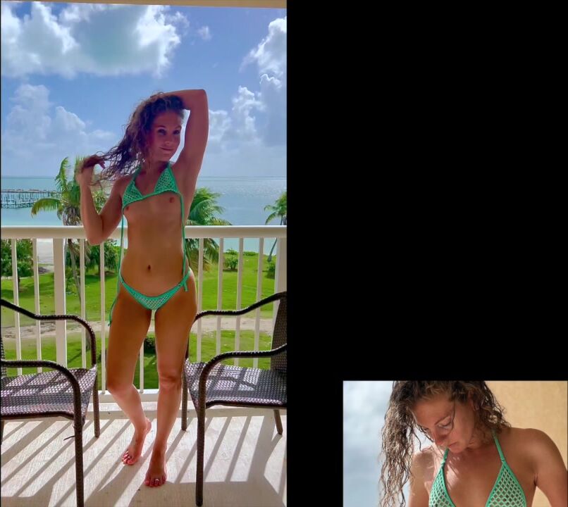 Wife stripping off that mesh bikini for all to see at the hotel.