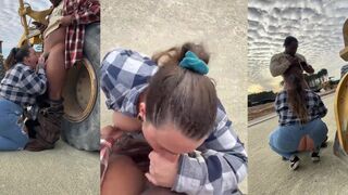 Big-assed woman getting fucked in the countryside with a black cock