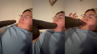 My GF sucking BBC dildo
